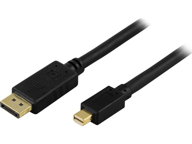 Produktfoto för DELTACO DP-1121, DisplayPort-kabel, Mini DisplayPort (hane) till DisplayPort (hane), 2 m, svart