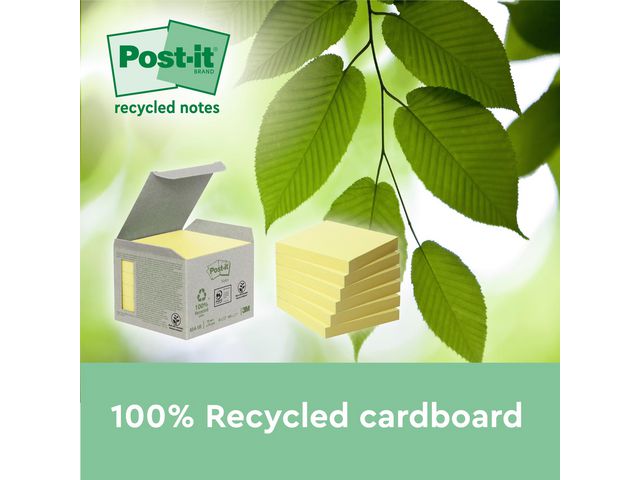 Post-it® Notes Super Sticky 76x76mm Recycled gul, fp om 4 st