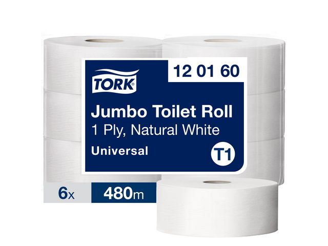 Tork Toalettpapper Universal Jumbo T1 1-lagers natur, rulle om 480 m