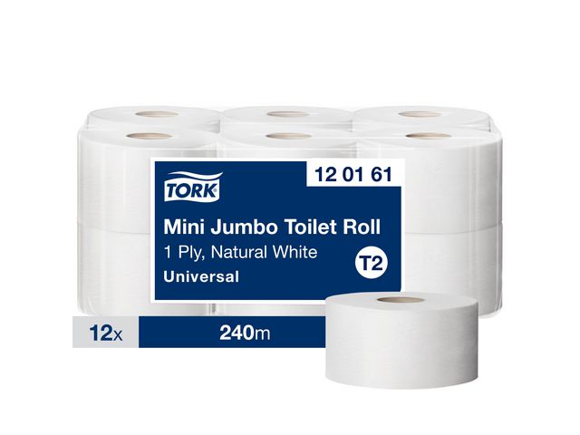 Tork Toalettpapper Universal Mini Jumbo T2 1-lagers natur, fp om 12 x 240 m