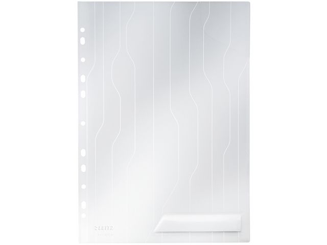 Leitz Plastficka, A4, stansad, 200 mikrometer, polypropylen, präglad, 11 hål, genomskinlig vit, fp om 5 st