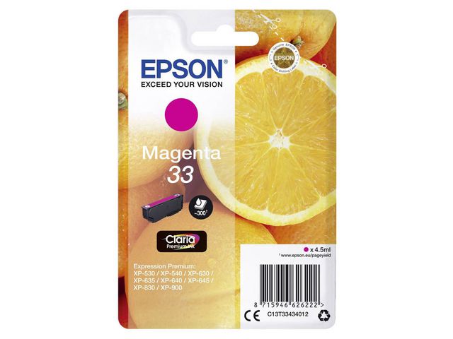Epson Bläckpatron 33, C13T33434012, Orange, Claria Premium, magenta, singelförpackning, st