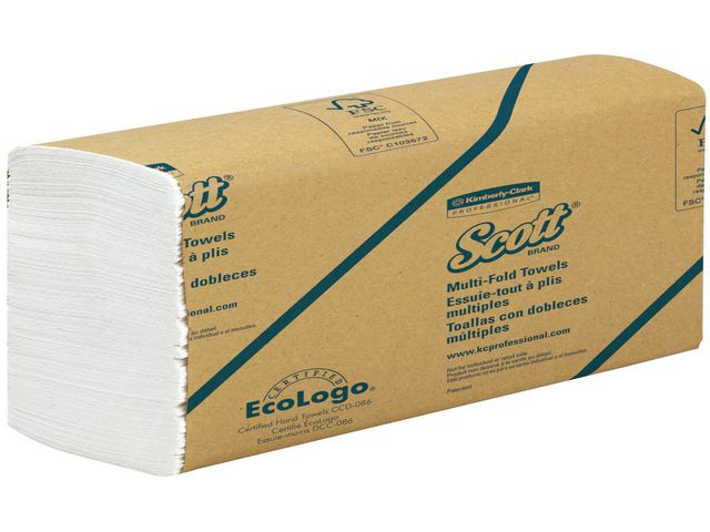 Scott® Pappershanddukar, vikta, 1 lager, 250 ark, vita, fp om 16 x 250 st