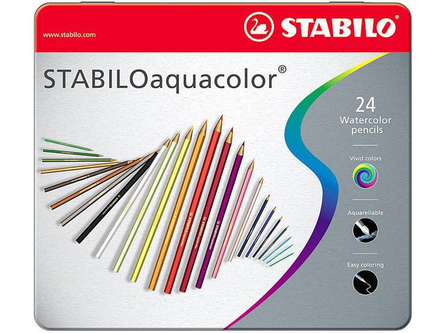 STABILO Färgpennor, Aquacolor, akvarell, sexkantig pennkropp, olika blyfärger, fp om 24 st
