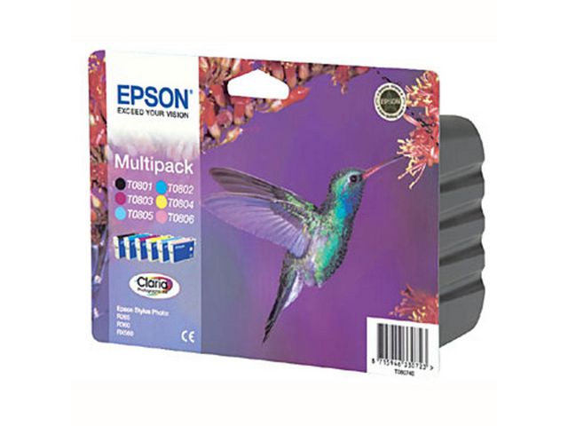Epson Bläckpatron T0807, svart, cyan, ljus cyan, magenta, ljus magenta, gul, flerpack, fp om 6 st