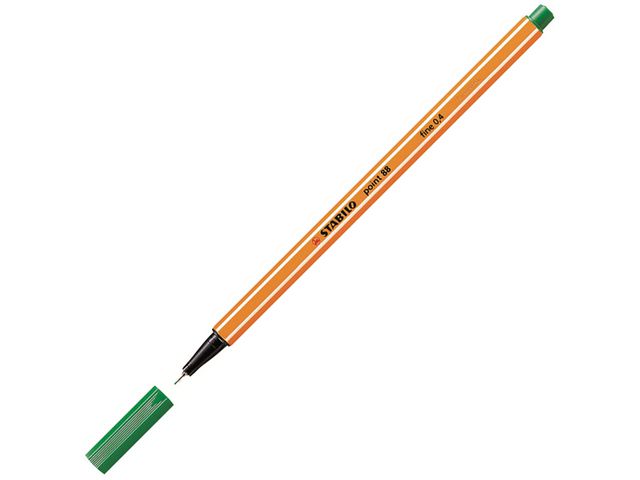 STABILO Fineliner Point 88®, tunn spets, orange pennkropp, grön bläck, st