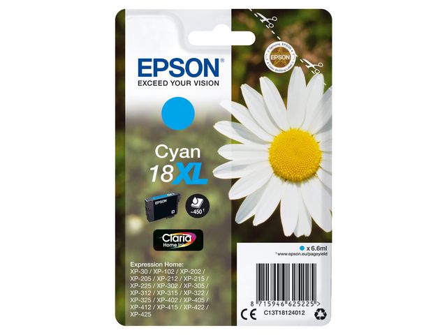 Epson Bläckpatron C13T18124012 XL Cyan, st