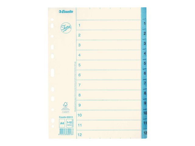 Jopa Pappersregister, A4 1–12-flikuppsättning, vit/blå, st