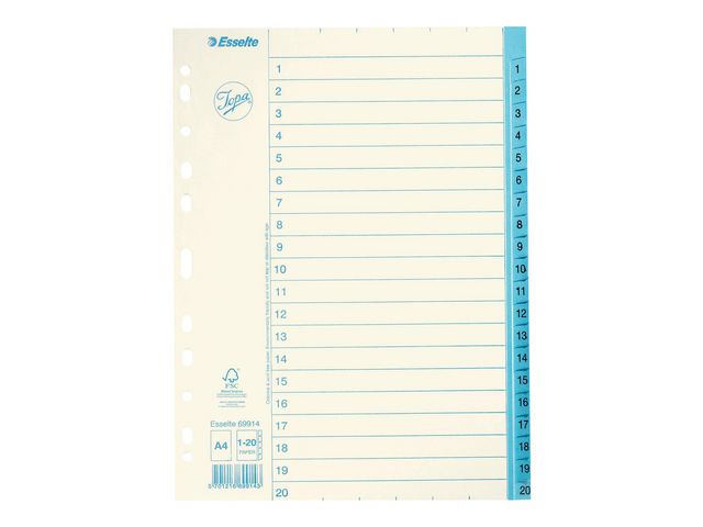 Jopa Pappersregister, A4 1–20-flikuppsättning, vit/blå, st