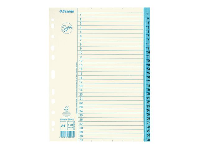 Jopa Pappersregister, A4 1-31-flikuppsättning, vit/blå, st