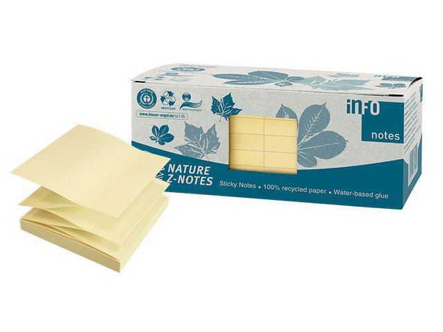 info Notes Nature Z-notes 75X75mm gul, fp om 12 st