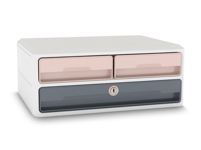Cep Skrivbordsbyrå MoovUp Mineral 3-lådor med lås vit-rosa-grå, st