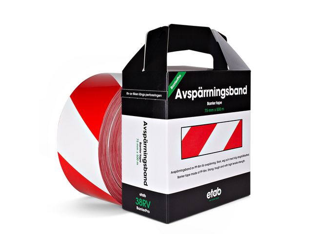 ETAB Avspärrningsband 38RV 75mmx500m röd/vit, rulle om 500 m