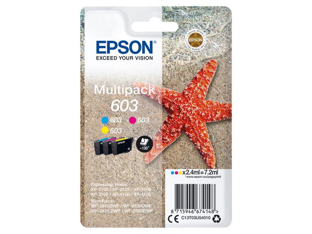 Epson Originalbläckpatron 603 C13T03U54010, multiförpackning med tre färger: cyan, gul, magenta, fp om 3 st