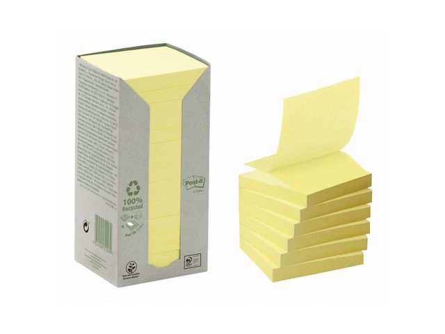 Post-it® Tower-förpackning med Sticky Z-Notes-notislappar, 76 x 76 mm, gula, 100 ark, fp om 16 block