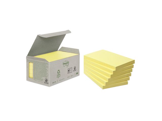 Post-it® Mini Tower-förpackning med återvunna Sticky Notes-notislappar, 76 x 127 mm, gula, 100 ark, fp om 6 block