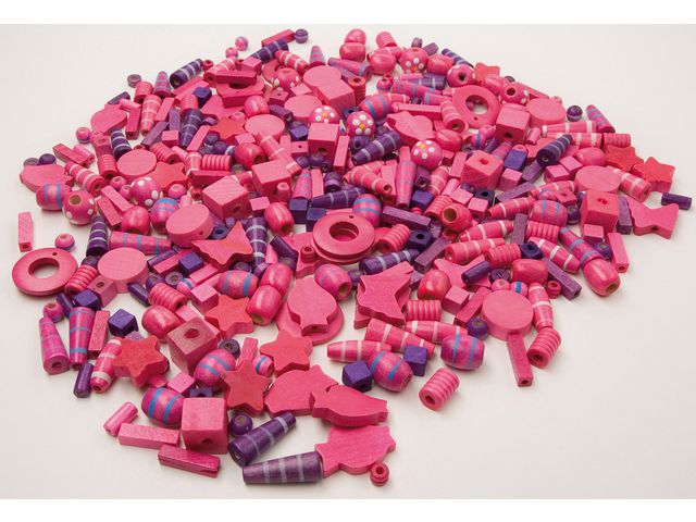 PLAYBOX Träpärlor rosa och lila, fp om 0.25 kg