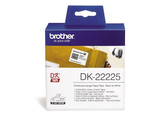 Brother Etikett DK22225 38mm vit, rulle om 30.48 m
