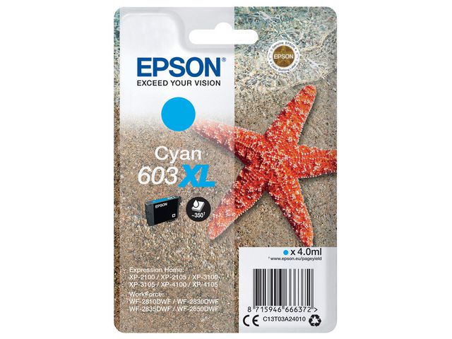 Epson Originalbläckpatron 603 XL C13T03A24010, cyan, st