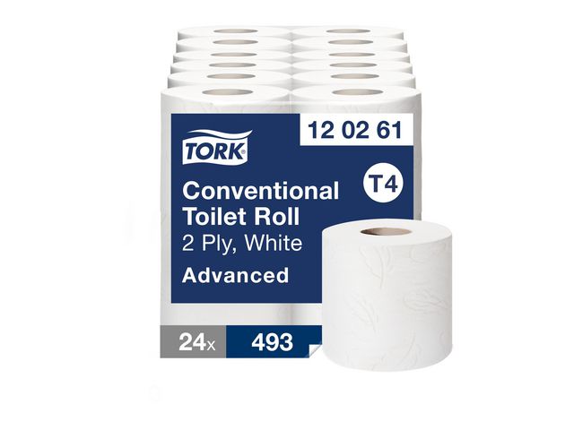 Tork Toalettpapper Advanced T4, 2-lagers, 493 ark, präglad, 100 mm, vit, fp om 4 rullar