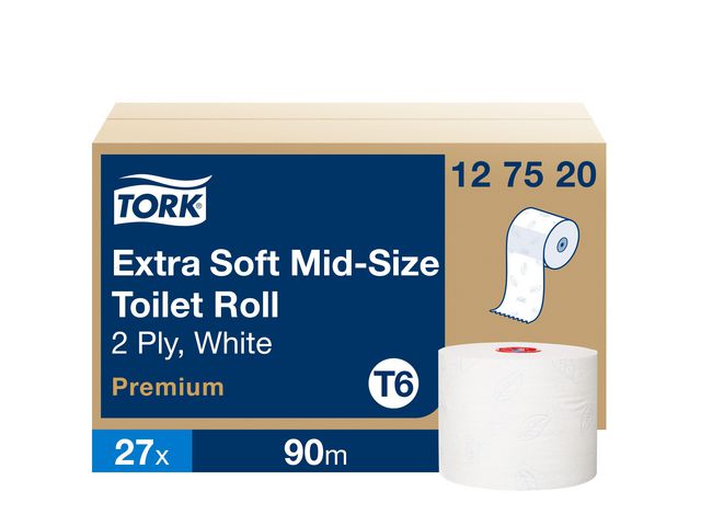 Tork Toalettpapper Mid-size T6 vit, rulle om 90 m