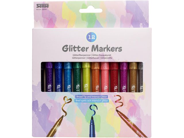 Sense Fiberpennor Glitter 12/FP, fp om 12 st
