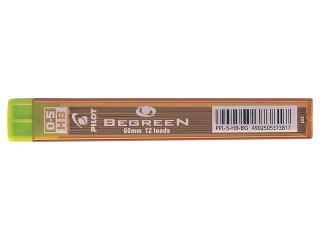 Pilot Begreen Stift till mekanisk stiftpenna, Begreen, 0,5 mm HB-stift, tub 12 st