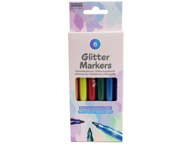 Sense Fiberpennor Glitter 6/FP, fp om 6 st