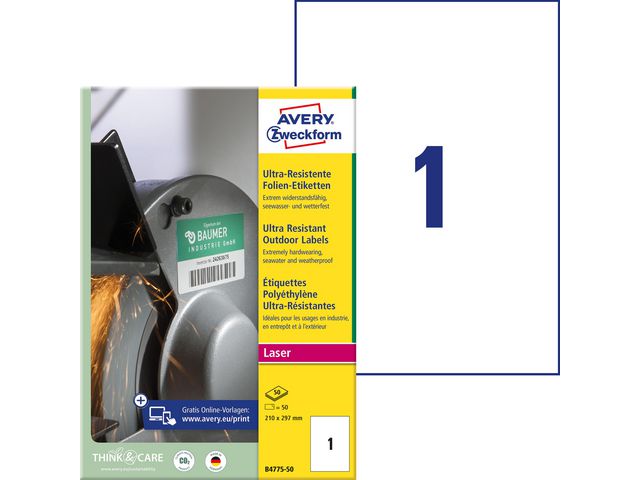 AVERY Zweckform Etikett Heavy duty Lab 210x297mm, fp om 50 st