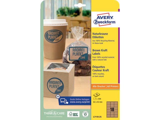 Avery Etikett kraft 62x42mm brun, fp om 450 st