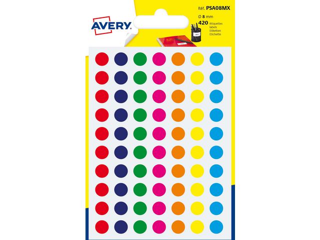 Avery Etikett 8mm blandade färger, fp om 420 st