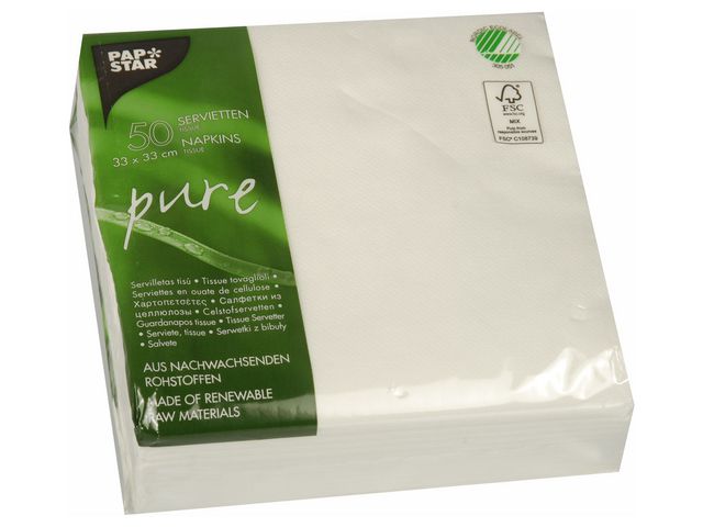 PAPSTAR Servetter PURE 33x33cm vit, fp om 50 st