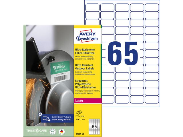 AVERY Zweckform Etikett 38X21mm WH, fp om 3250 st
