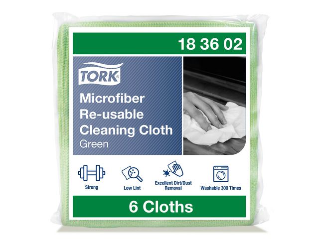 Tork Rengöringsduk mikrofiber grön, fp om 6 st