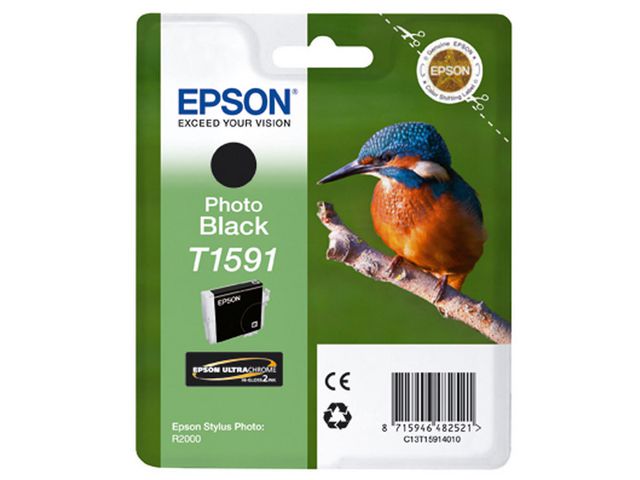Epson Bläckpatron, Kingfisher, T1591, Ultra Chrome HI Gloss 2, fotosvart, singelförpackning, C13T15914010, st