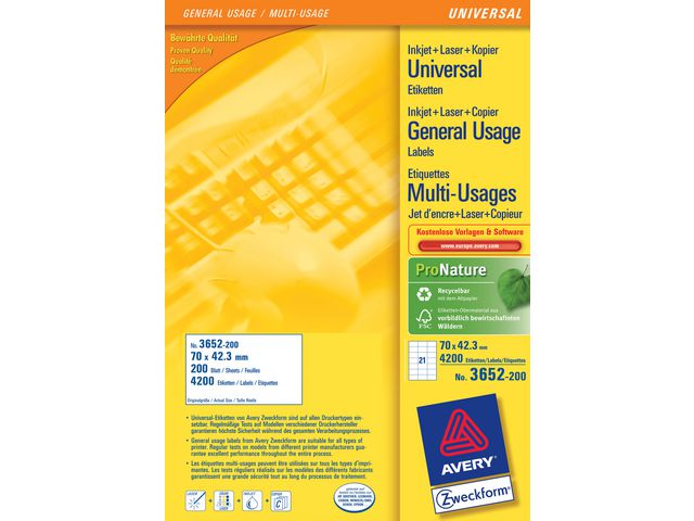 Avery Universaletiketter 70x42,3mm, fp om 4620 st