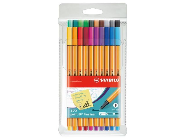 STABILO Fineliner Point 88®, tunn spets, orange pennkropp, olika bläckfärger, fp om 20 st