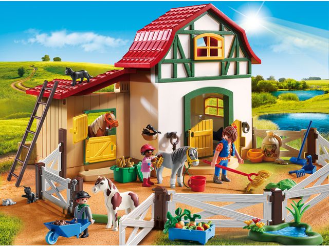 playmobil Ponnygård, 3 ponnyer, lada, flexibelt staket, figurer, 4–7 år, st