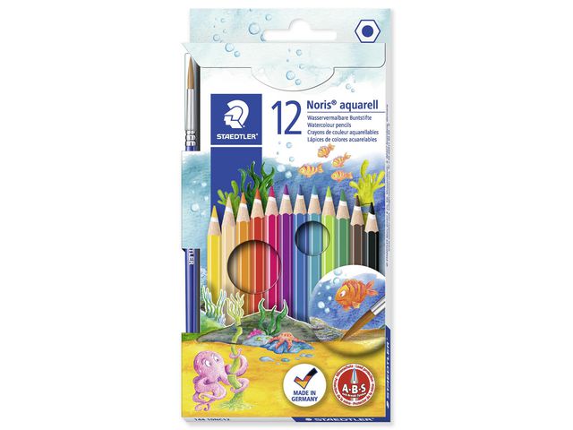 Staedtler Akvarellpenna Noris Club 144, sexkantig pennkropp, olika färger, fp om 12 st
