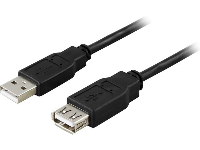 Produktfoto för DELTACO USB-förlängningskabel, USB2-13S, USB (hane) till USB Typ A (hona), USB 2.0, 3 m, svart