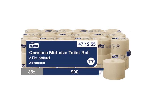 Tork Toalettpapper T7 Advanced utan hylsa Mid 2-lag natur, fp om 36 st