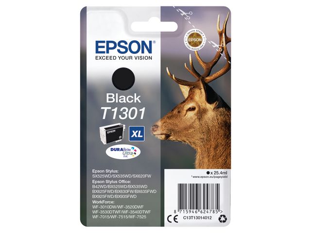 Epson Bläckpatron T1301, C13T13014012, Stag, DURABrite Ultra-bläck, svart, singelförpackning, hög kapacitet, st