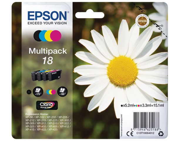 Epson Bläckpatron C13T18064012 BK/C/M/Y, kort 4 st