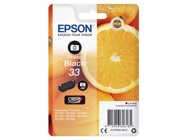 Epson Bläckpatron 33, C13T33414012, Orange, Claria Premium, fotosvart, singelförpackning, st