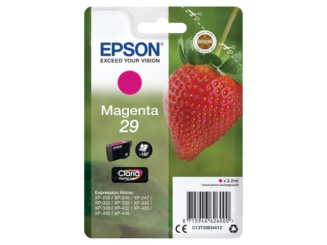 Epson Bläckpatron, C13T29834012, Strawberry 29 Claria Home-bläck, magenta, singelförpackning, st