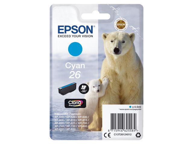 Epson Bläckpatron C13T26124012 Cyan, st
