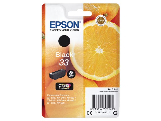 Epson Bläckpatron 33, C13T33314012, Orange, Claria Premium, svart, singelförpackning, st