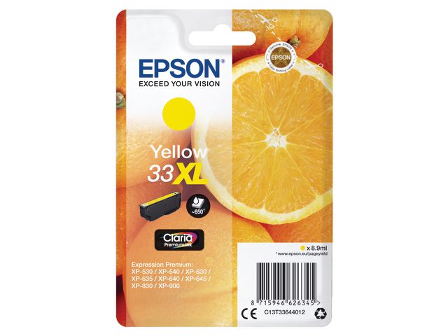 Epson Bläckpatron 33XL, C13T33644012, Orange, Claria Premium-bläck, gul, singelförpackning, st