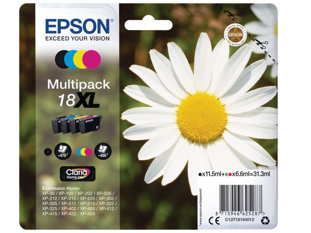 Epson Bläckpatron C13T18164012 BK/C/M/Y, kort 1 st