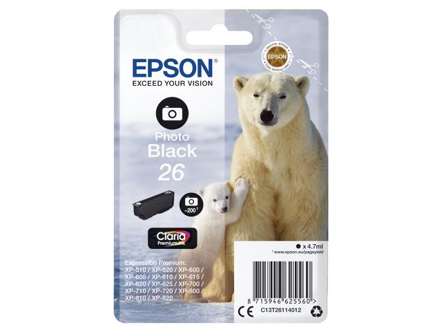 Epson Bläckpatron C13T26114012 fotoSvart, kort 1 st